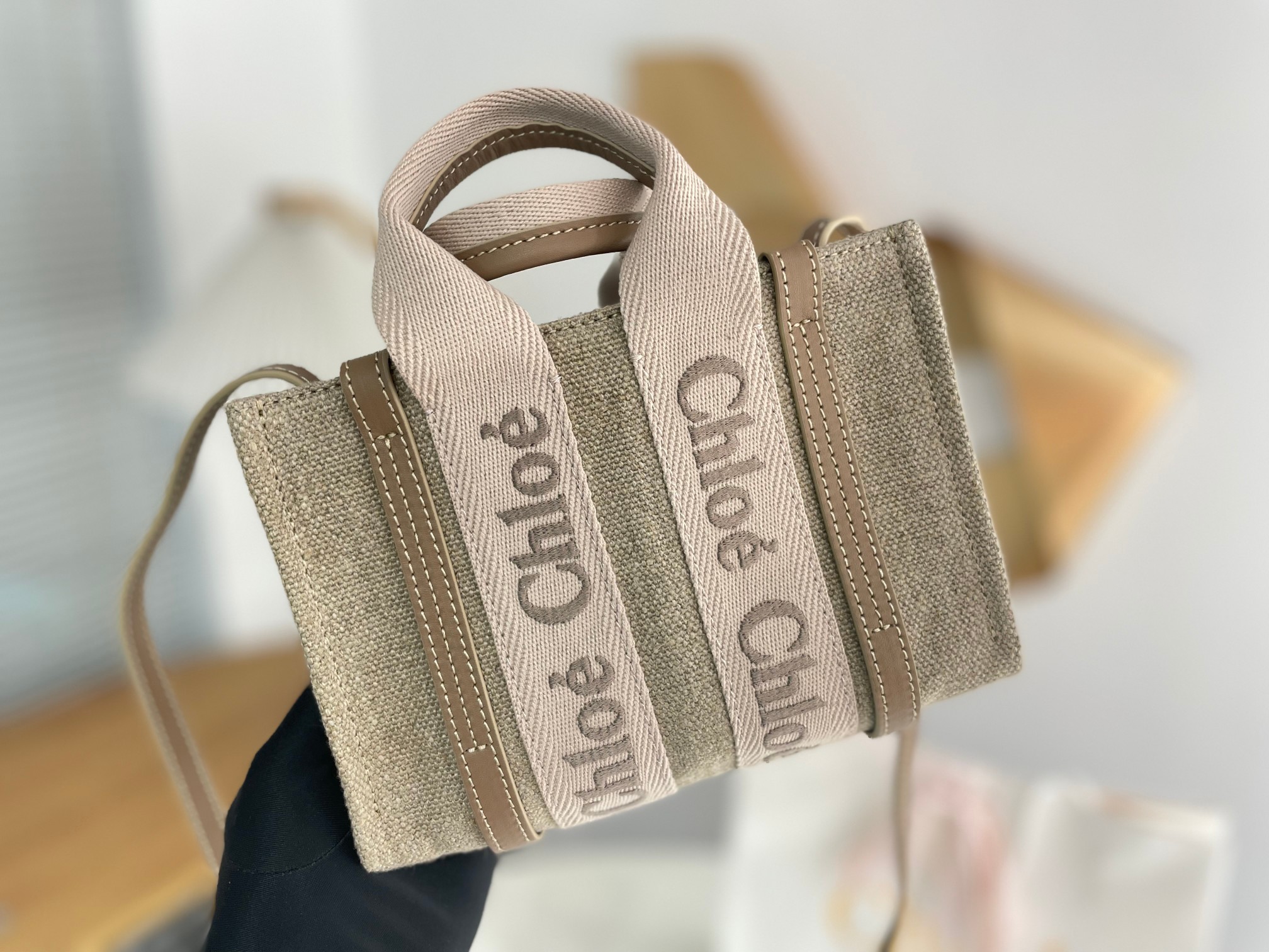 Chloe Mini Woody Tote Bag In Linen